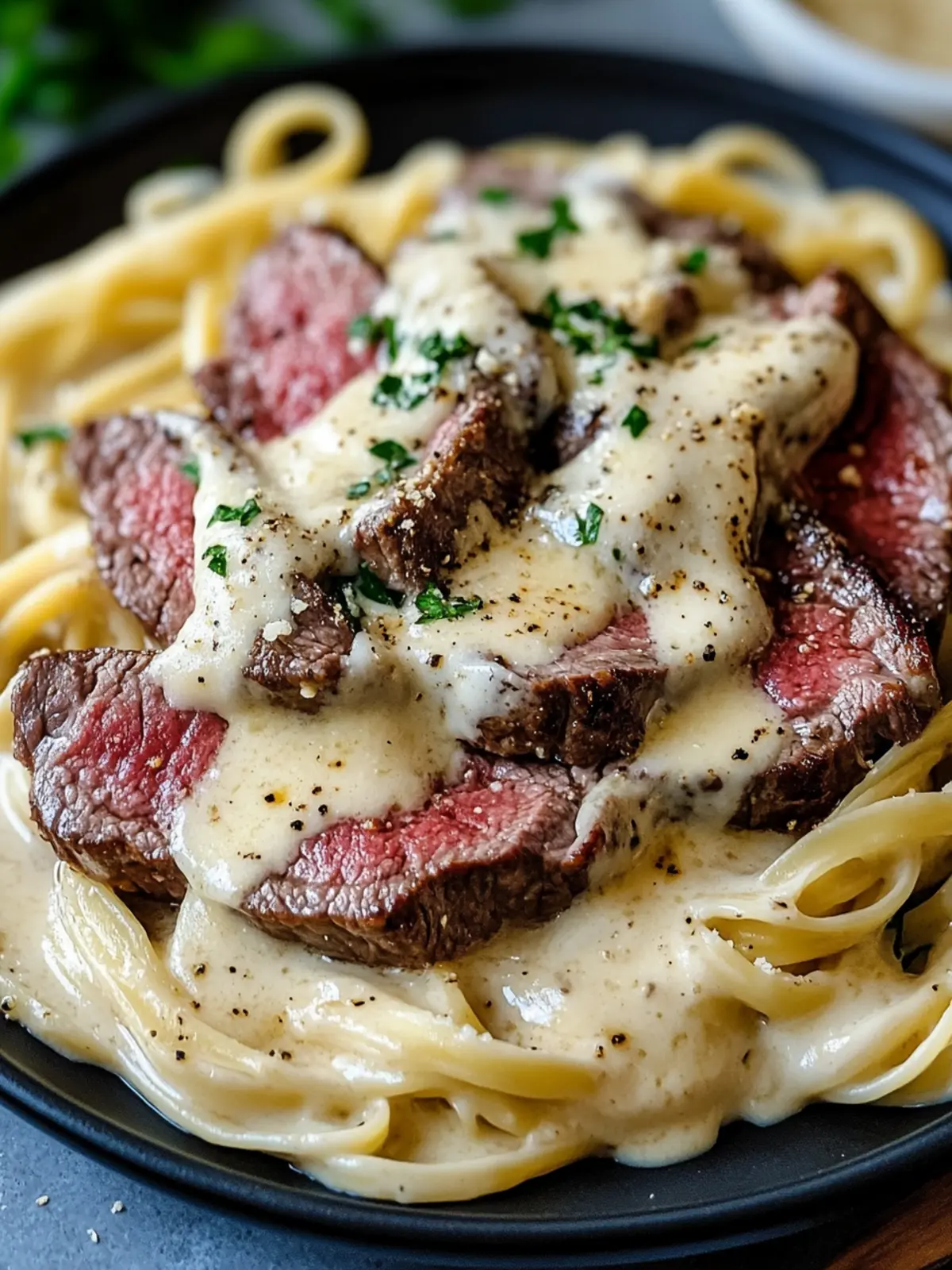 Steak Gorgonzola Alfredo with Creamy Parmesan Sauce
