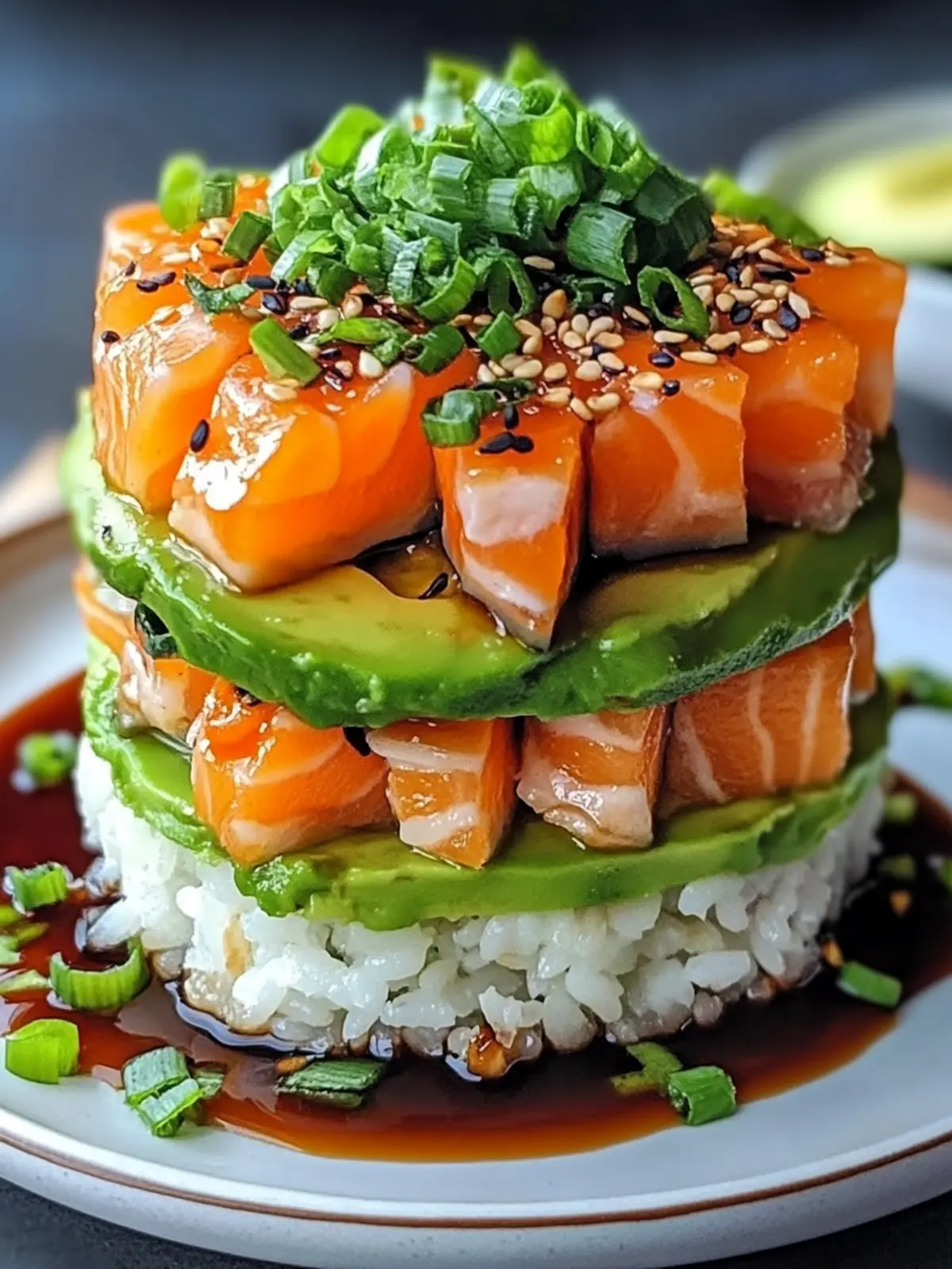 Salmon Avocado Rice Stack