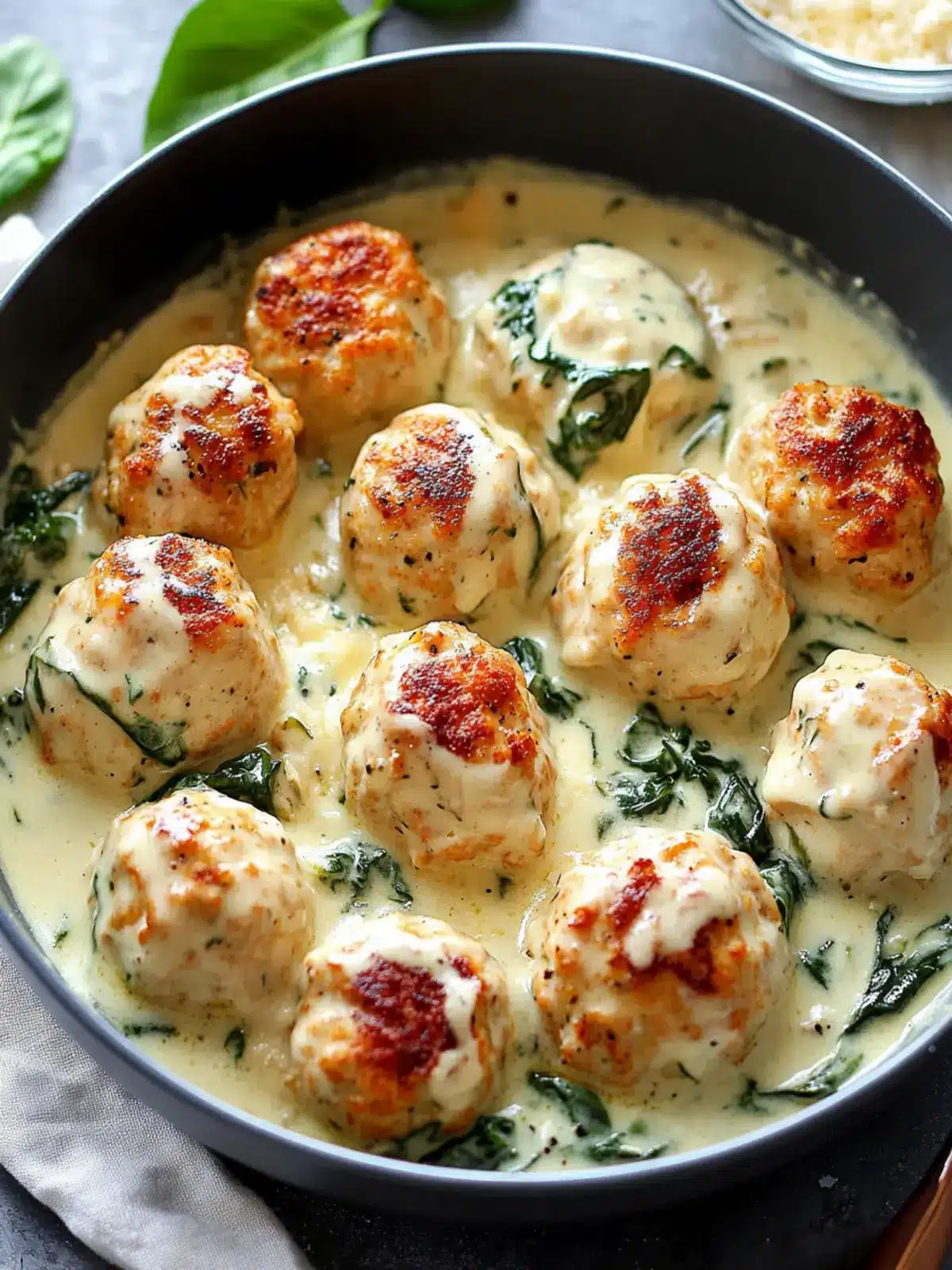 Baked Chicken Ricotta Meatballs with Spinach Alfredo Magic 3 Baked Chicken Ricotta Meatballs with Spinach Alfredo Sauce