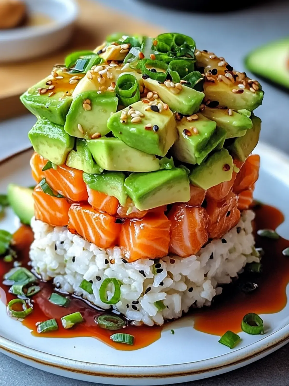 Salmon Avocado Rice Stack