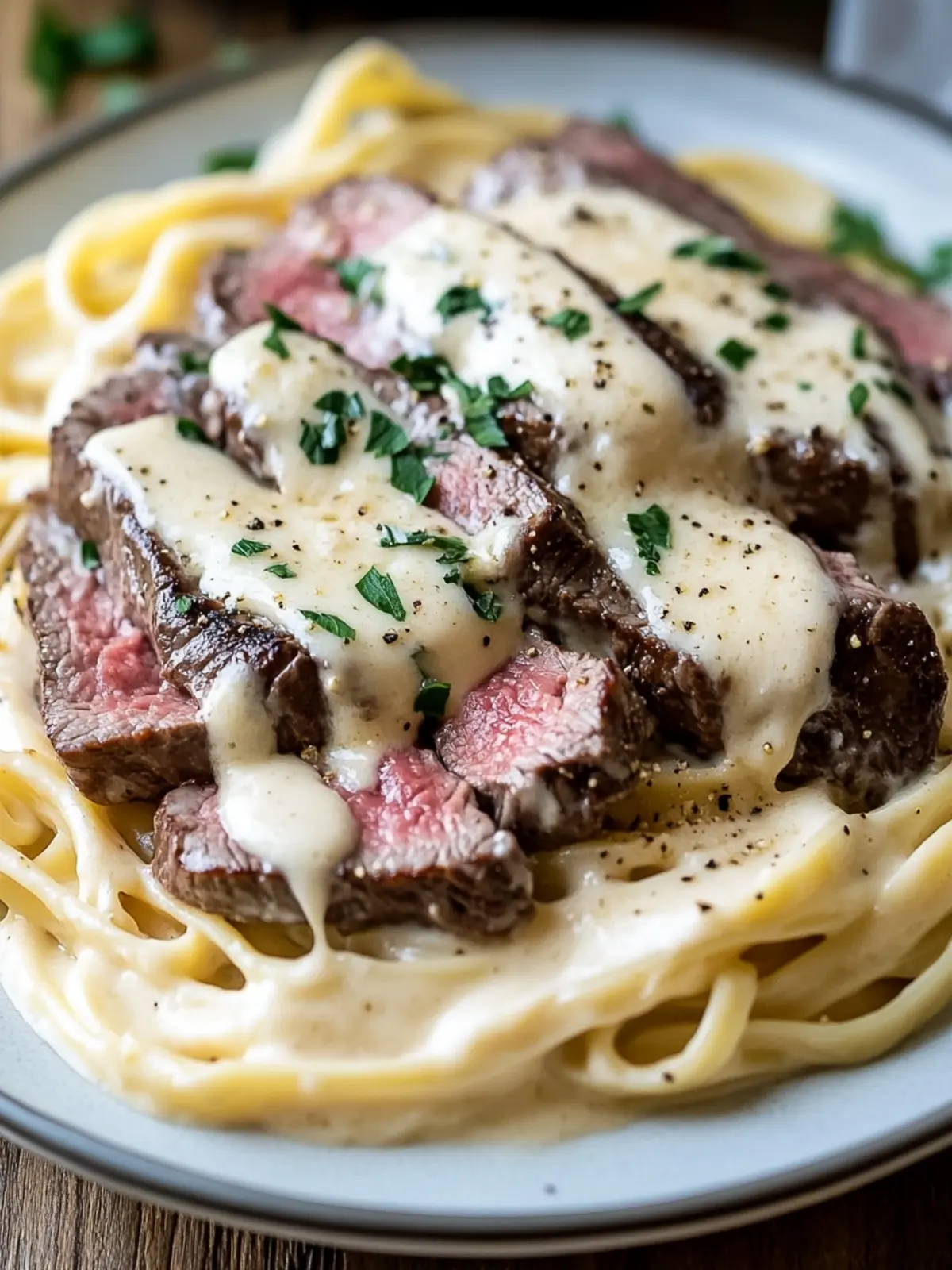 Steak Gorgonzola Alfredo with Creamy Parmesan Sauce