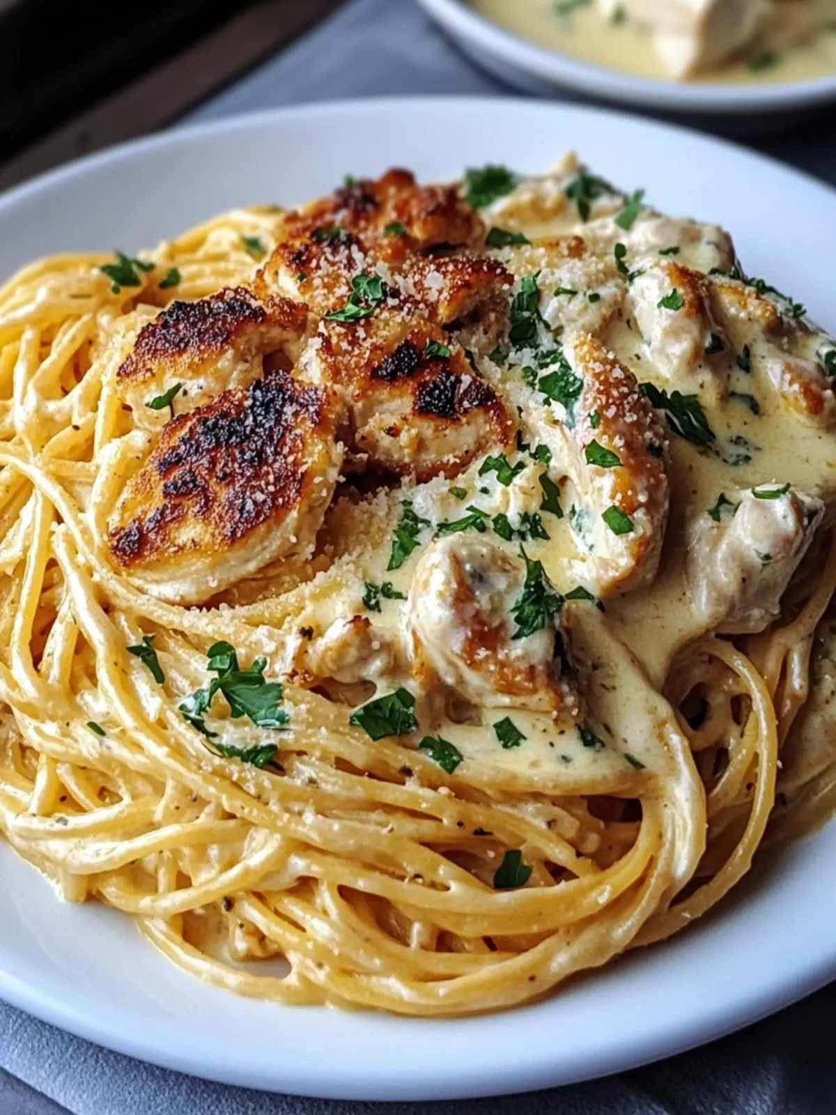 Cheese Chicken Spaghetti in Garlic Parmesan Cream
