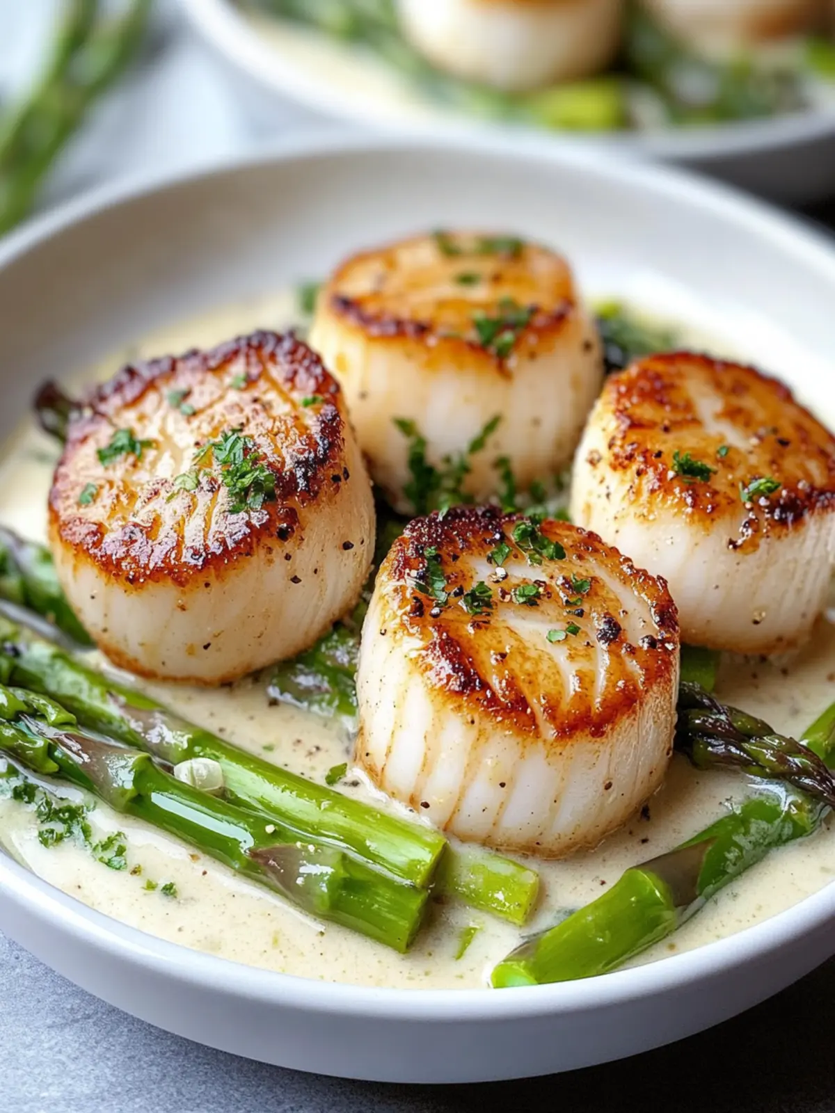 Seared Scallop Bowls with Asparagus & Creamy Sauce