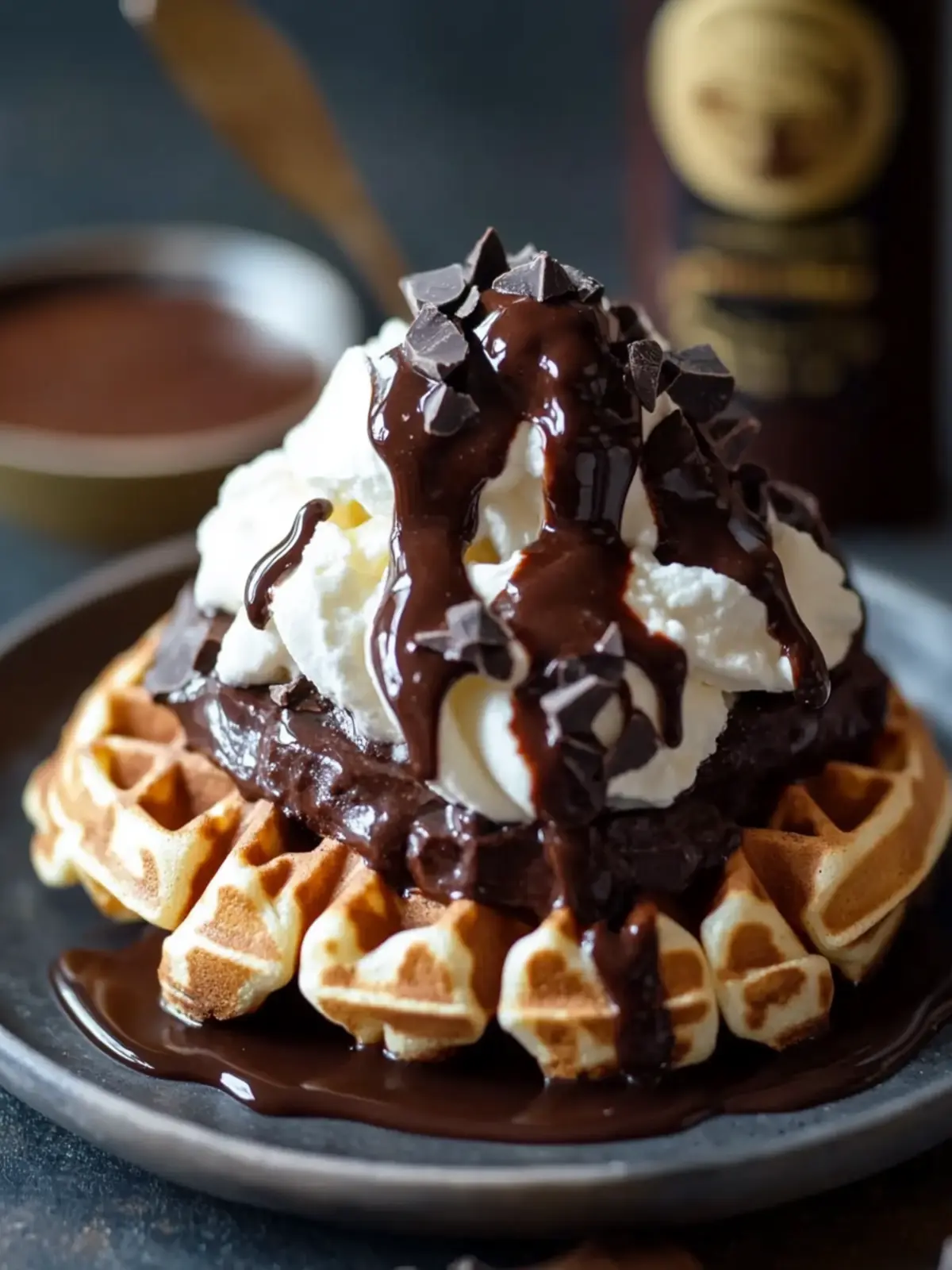 Chocolate Stout Waffle Sundae with Chocolate Stout Fudge Sauce