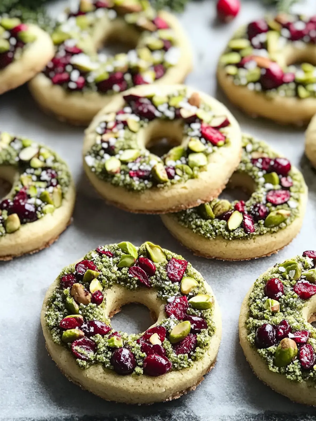 Pistachio Cranberry Wreath Cookies