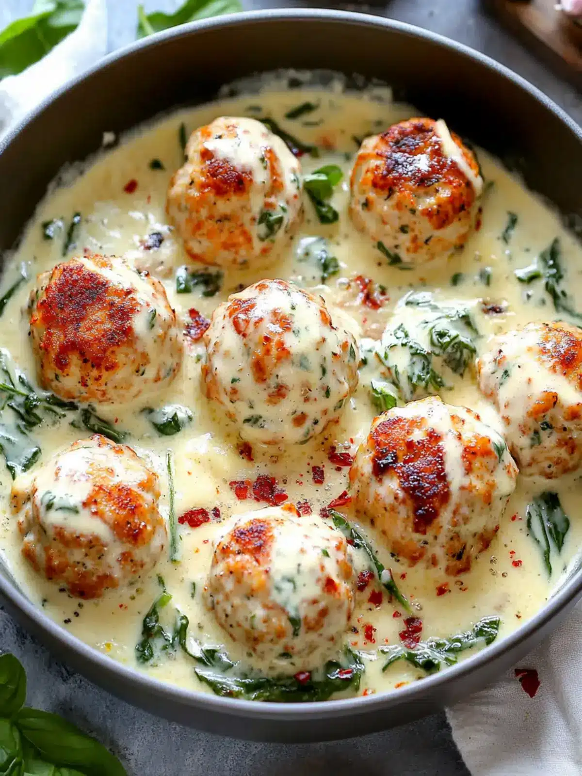 Baked Chicken Ricotta Meatballs with Spinach Alfredo Magic 5 Baked Chicken Ricotta Meatballs with Spinach Alfredo Sauce