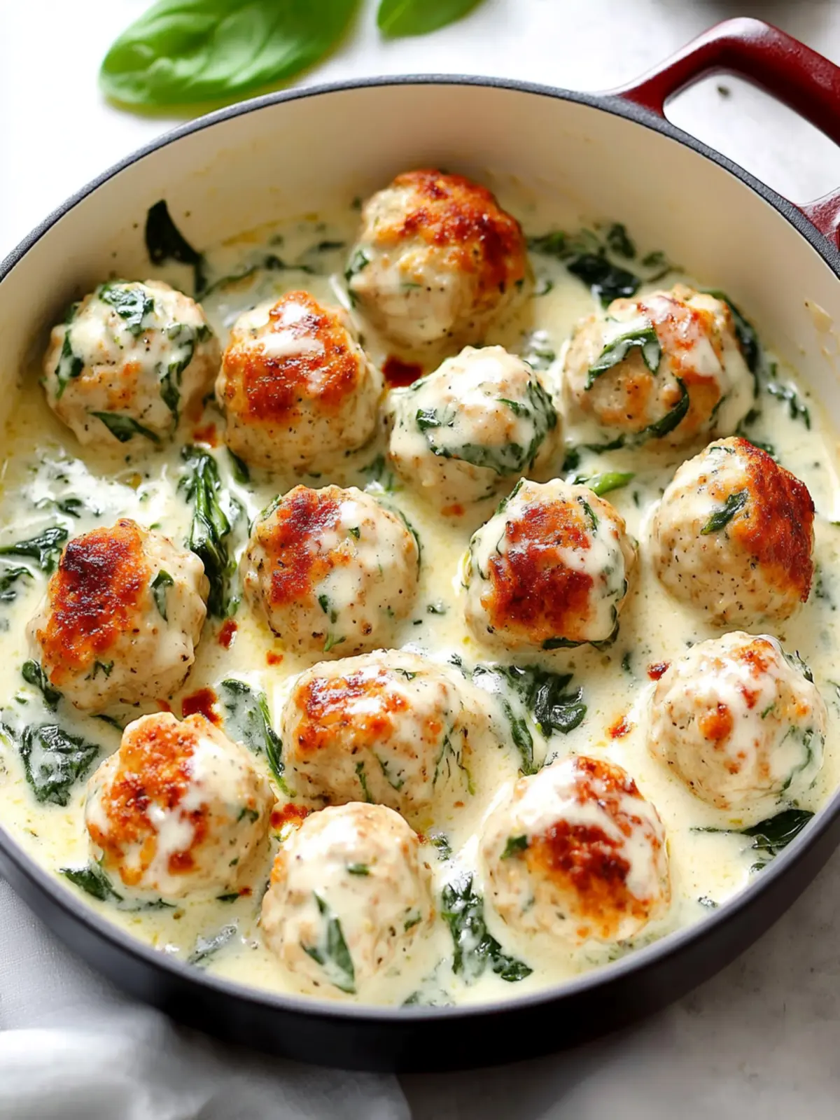 Baked Chicken Ricotta Meatballs with Spinach Alfredo Magic 2 Baked Chicken Ricotta Meatballs with Spinach Alfredo Sauce