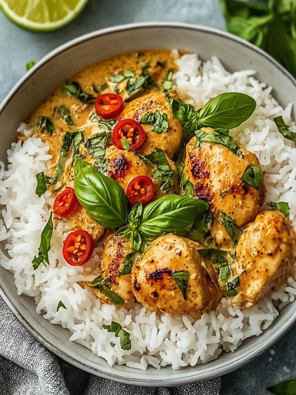 Spiced Coconut Basil Chicken with Rice