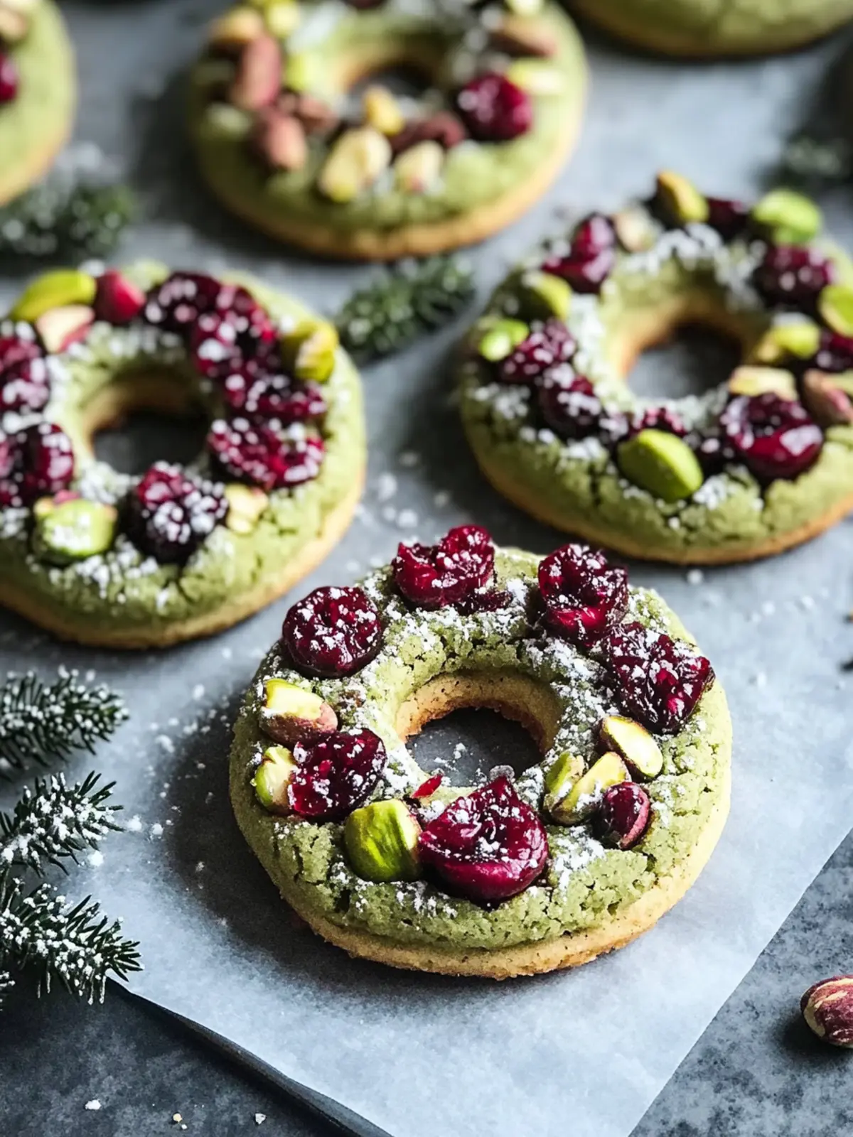 Pistachio Cranberry Wreath Cookies