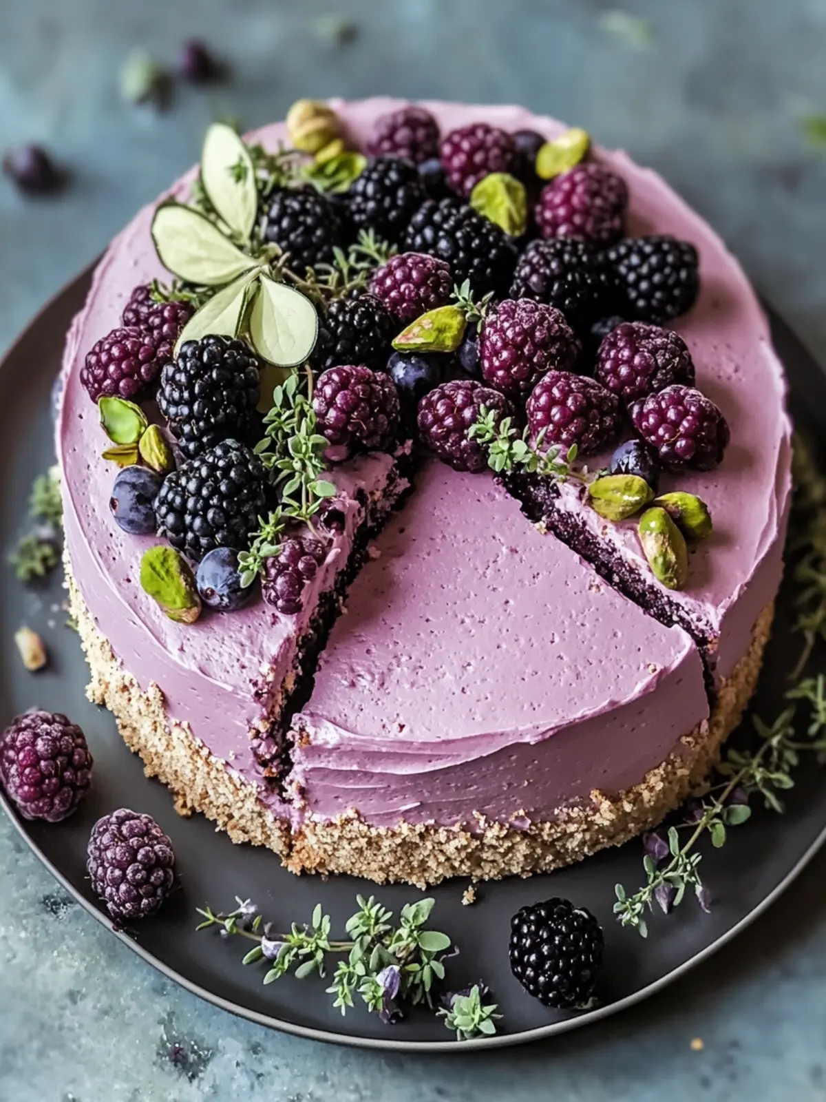 Pistachio Olive Oil Cake with Blackberry Thyme Buttercream Bliss 2 Pistachio Olive Oil Cake with Blackberry Thyme Buttercream Bliss