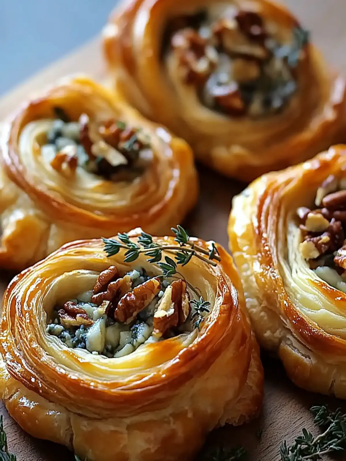 Blue Cheese Walnut Thyme Puff Pastry Twirl Recipe