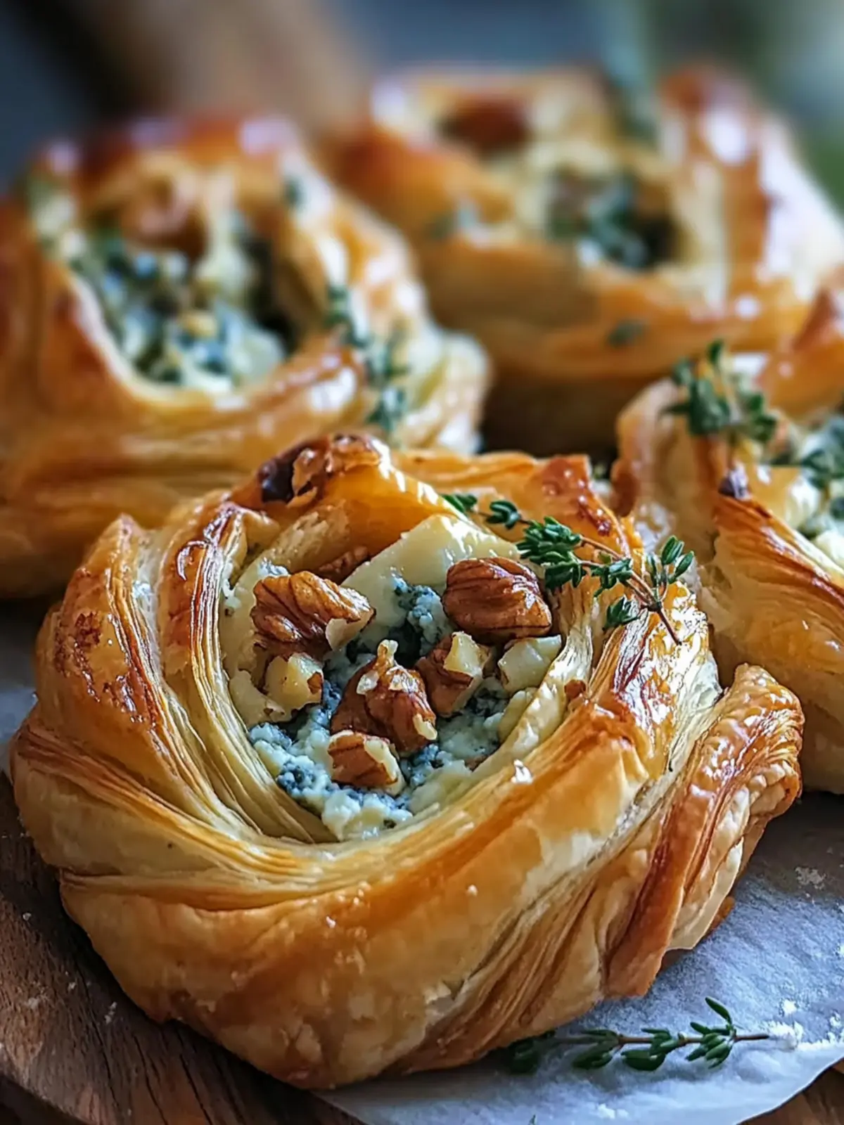 Blue Cheese Walnut Thyme Puff Pastry Twirl Recipe