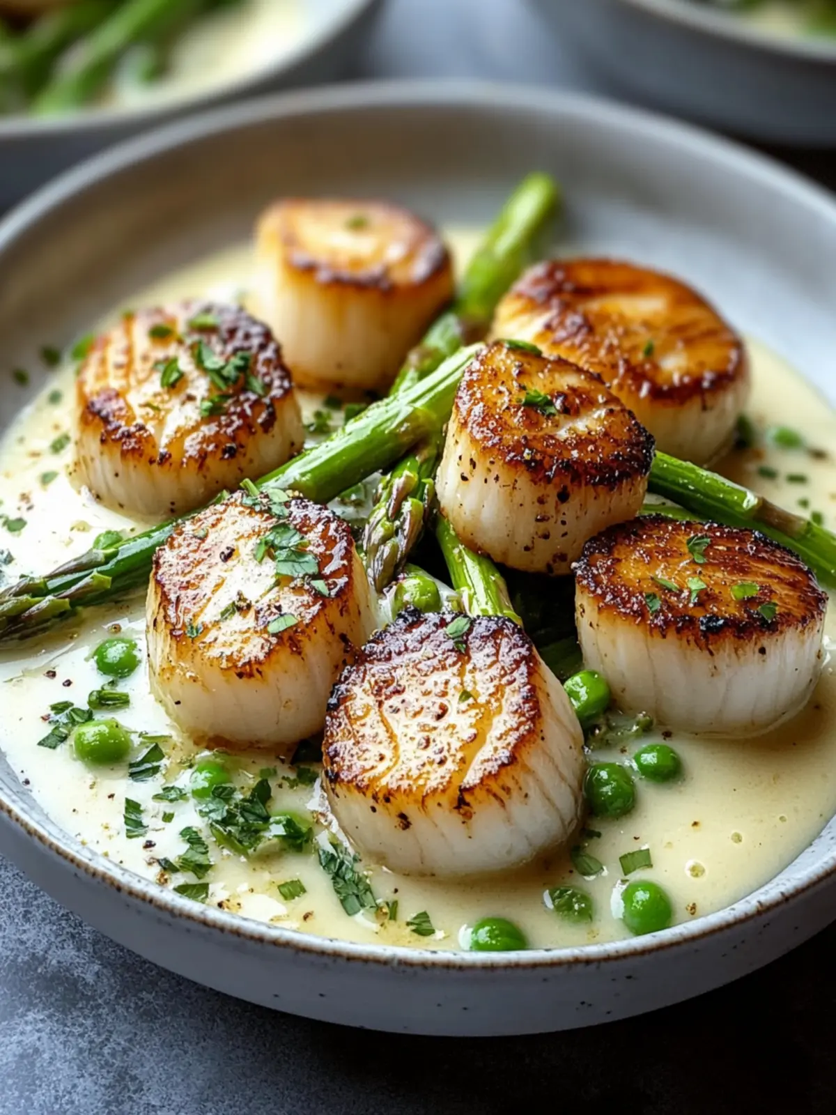 Seared Scallop Bowls with Asparagus & Creamy Sauce