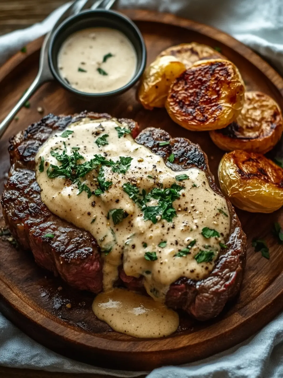 Juicy Steak with Creamy Garlic Sauce