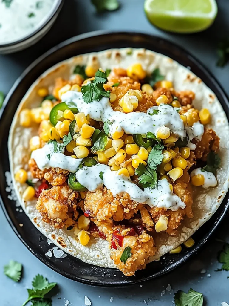 Fried Chicken Street Corn Tacos with Jalapeno Lime Ranch