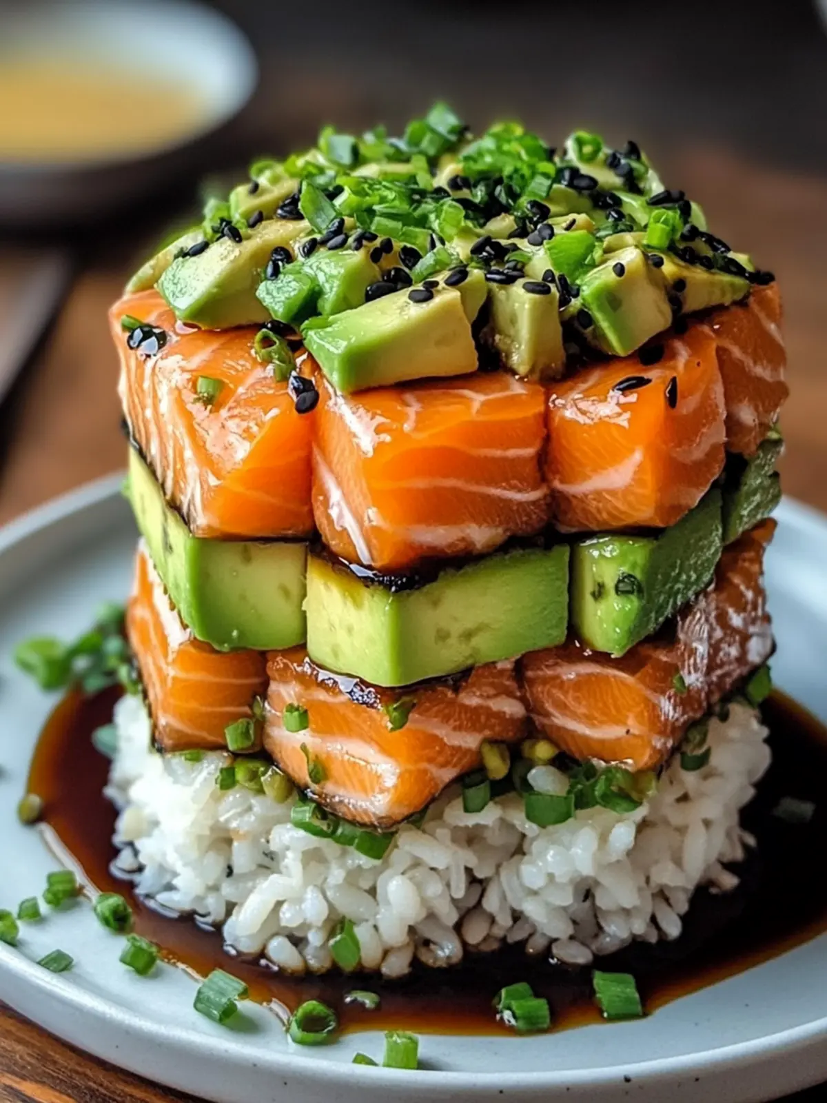Salmon Avocado Rice Stack
