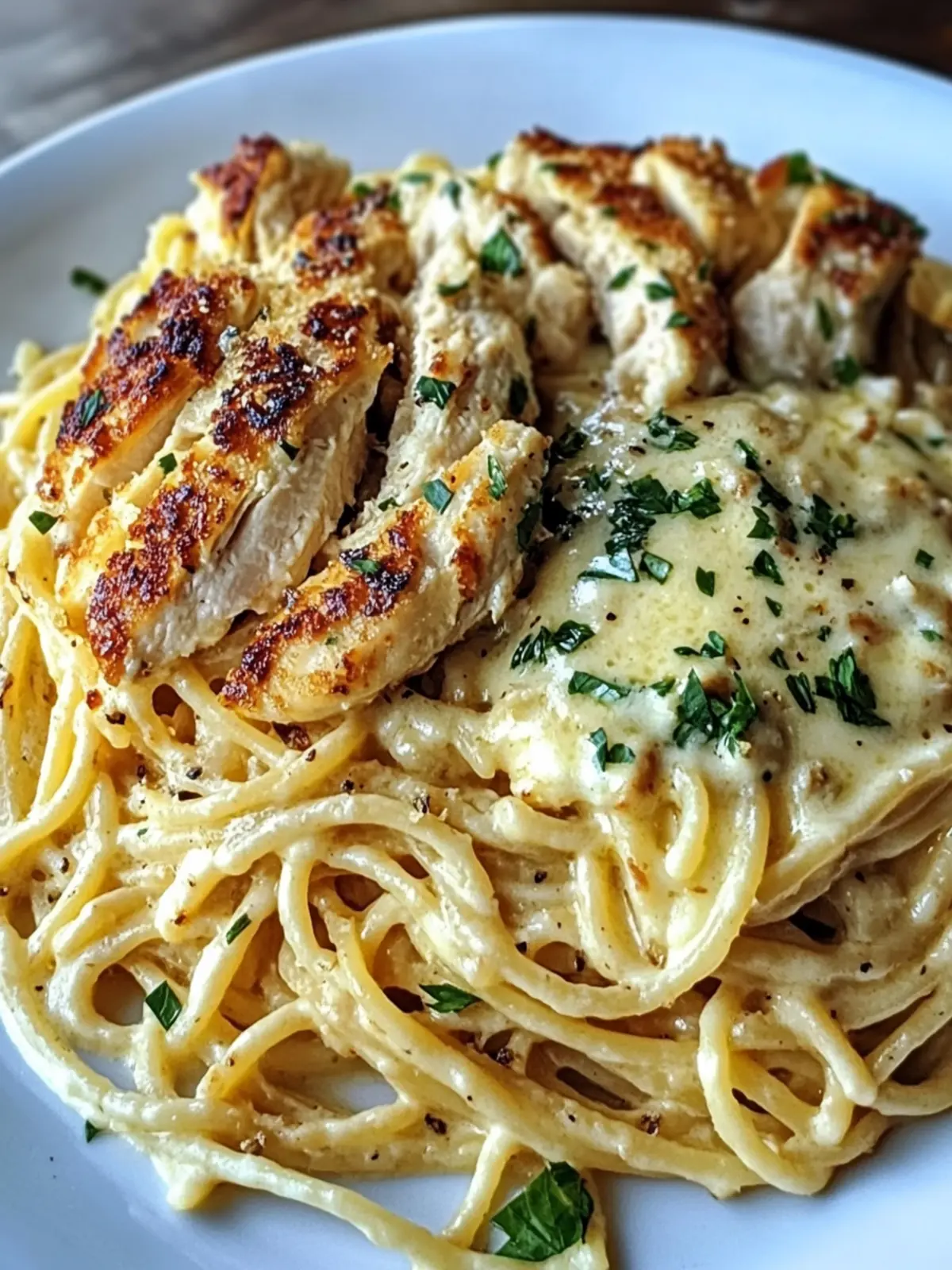 Cheese Chicken Spaghetti in Garlic Parmesan Cream