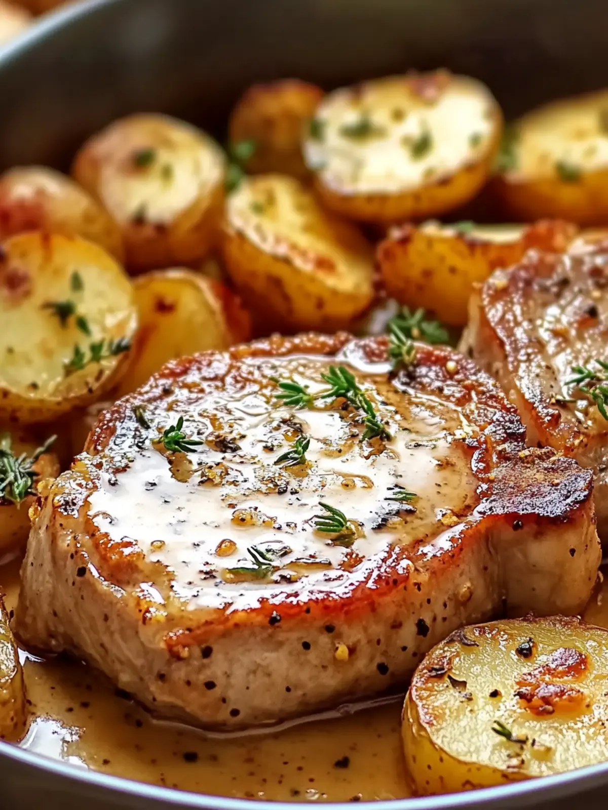 Garlic Butter Pork Chops with Cheesy Potato Bake Comforts You