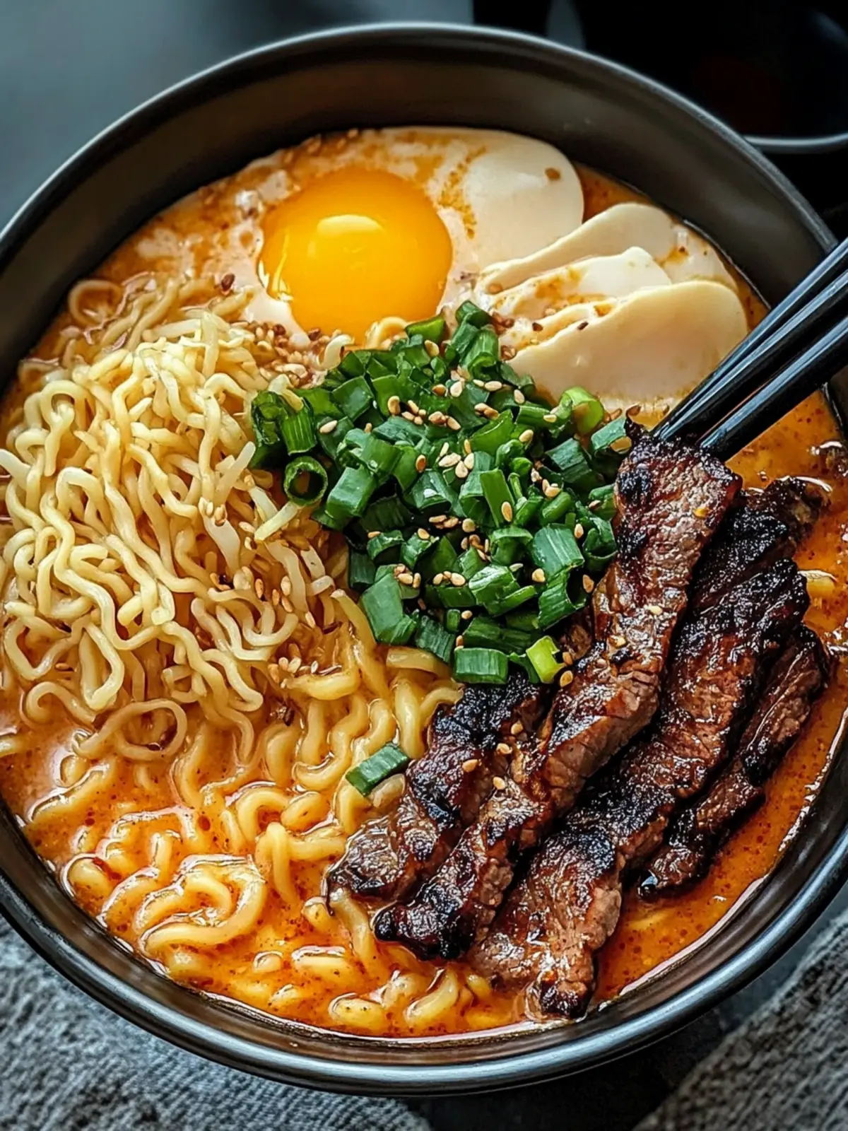 Spicy Korean Ramen with Grilled Beef & Creamy Sauce Bliss 2 Spicy Korean Ramen with Grilled Beef & Creamy Sauce
