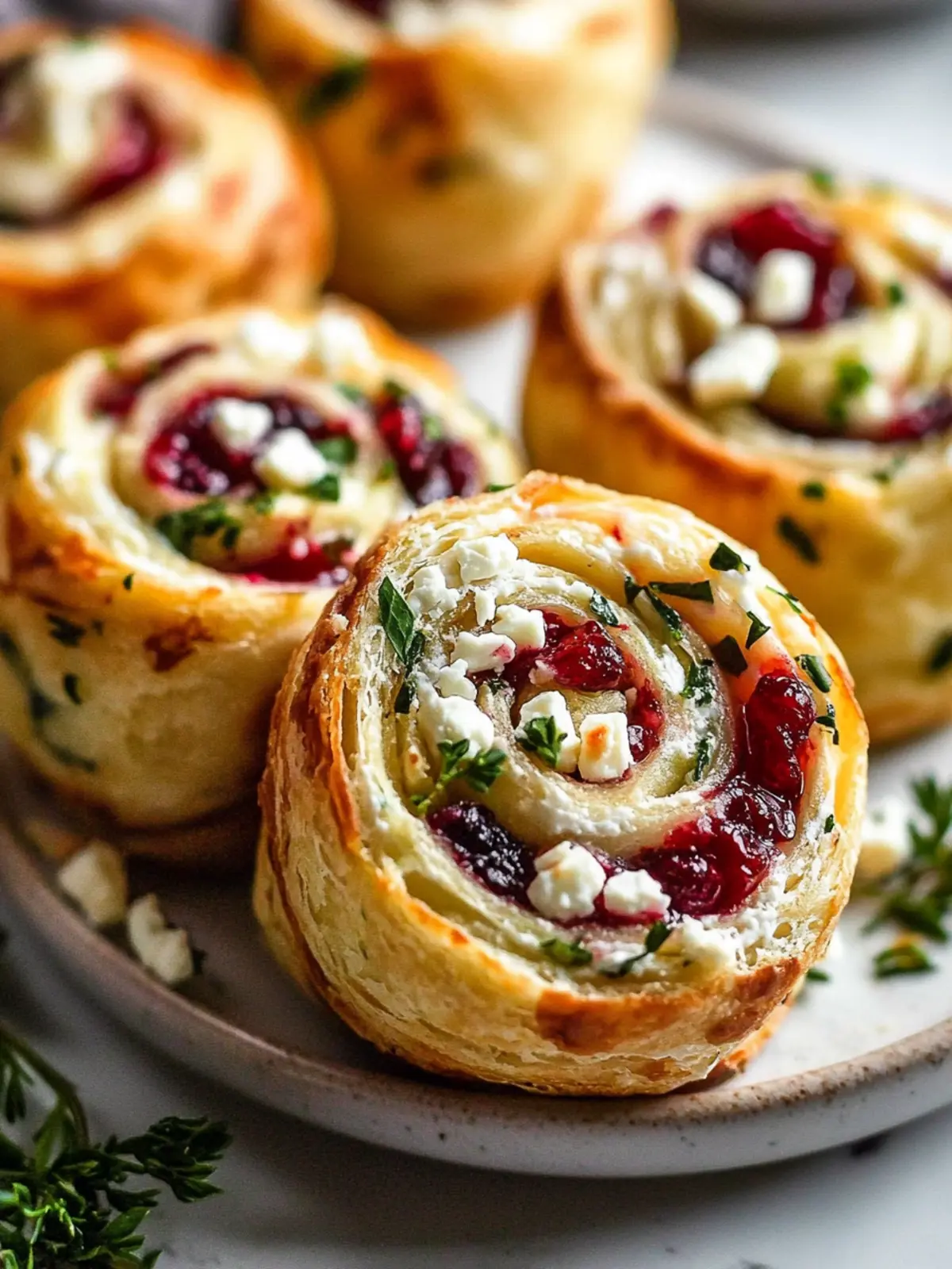 Cranberry Cream Cheese Pinwheels with Feta & Herbs