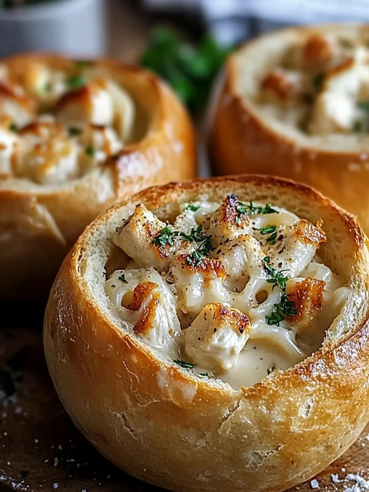 Chicken Alfredo Garlic Bread Bowls