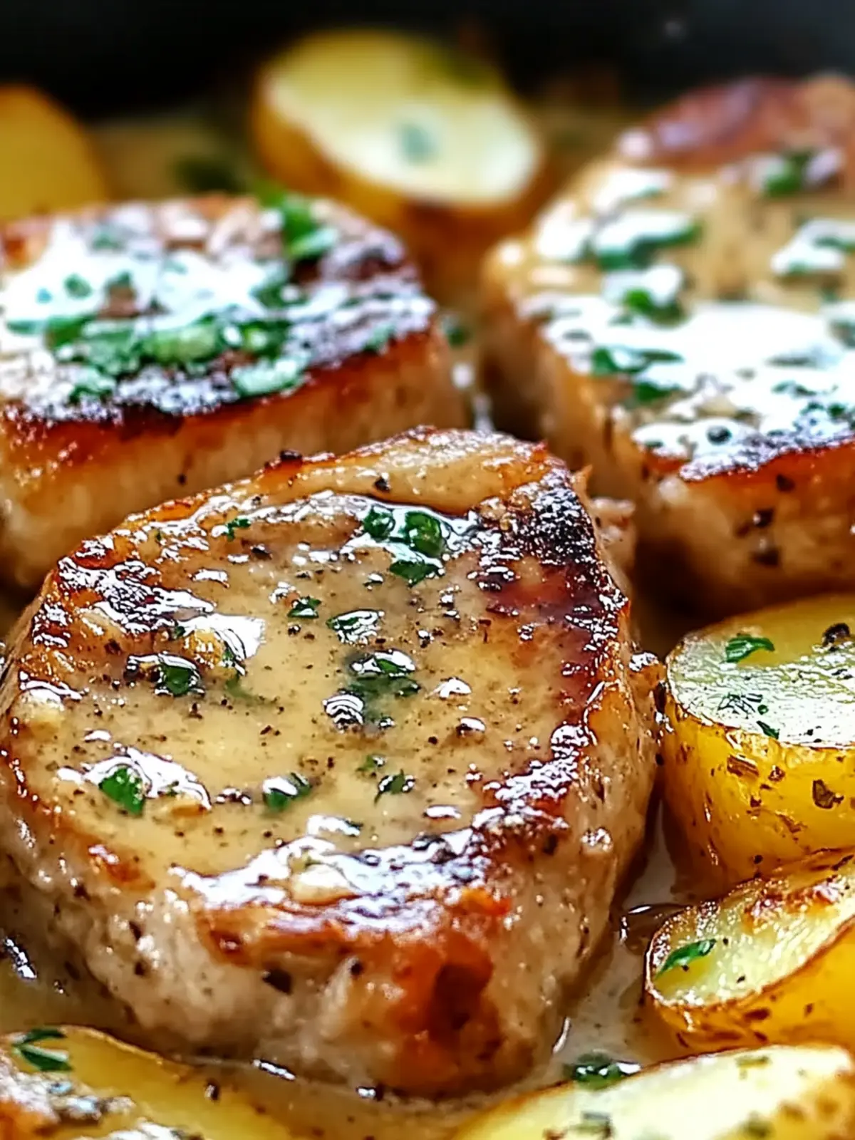 Garlic Butter Pork Chops with Cheesy Potato Bake Comforts You