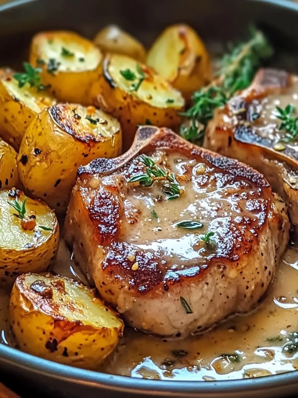 Garlic Butter Pork Chops with Cheesy Potato Bake Comforts You