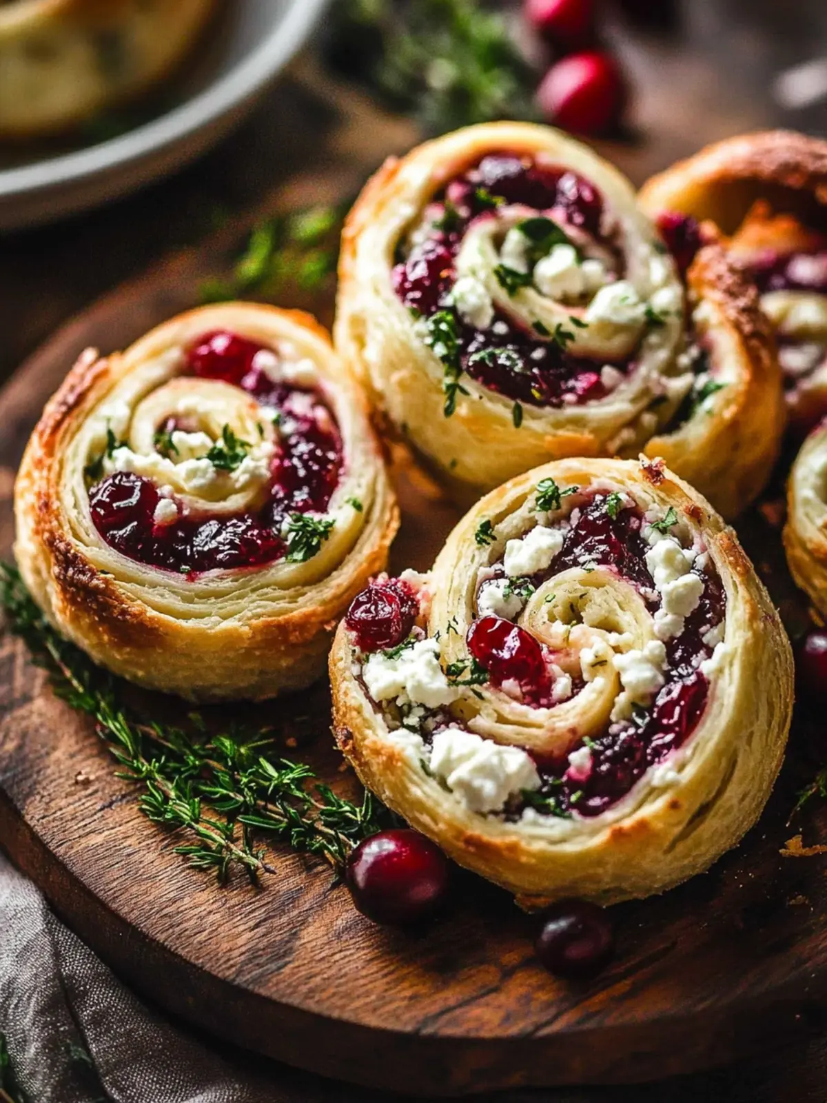 Cranberry Cream Cheese Pinwheels with Feta & Herbs