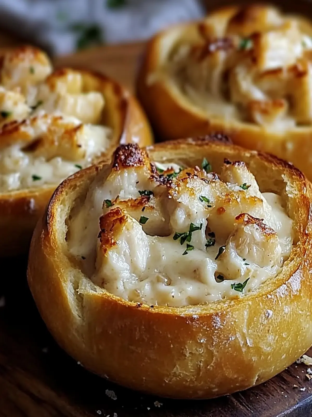 Chicken Alfredo Garlic Bread Bowls