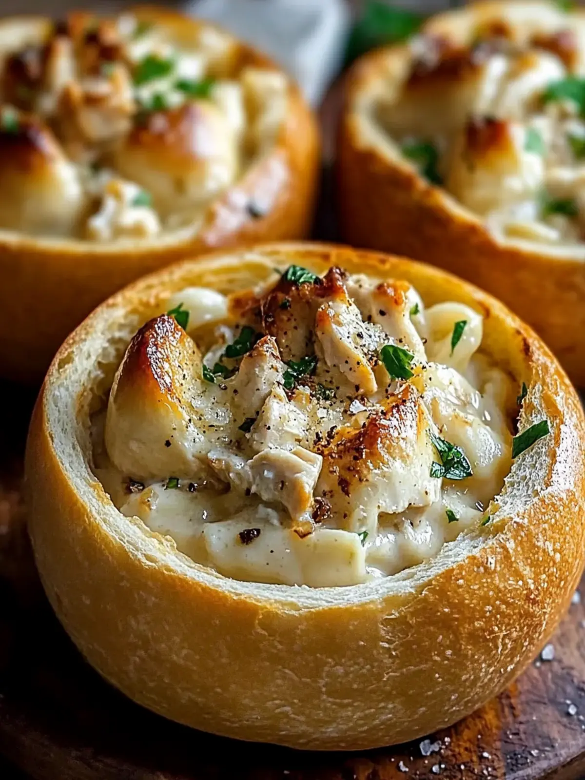 Chicken Alfredo Garlic Bread Bowls