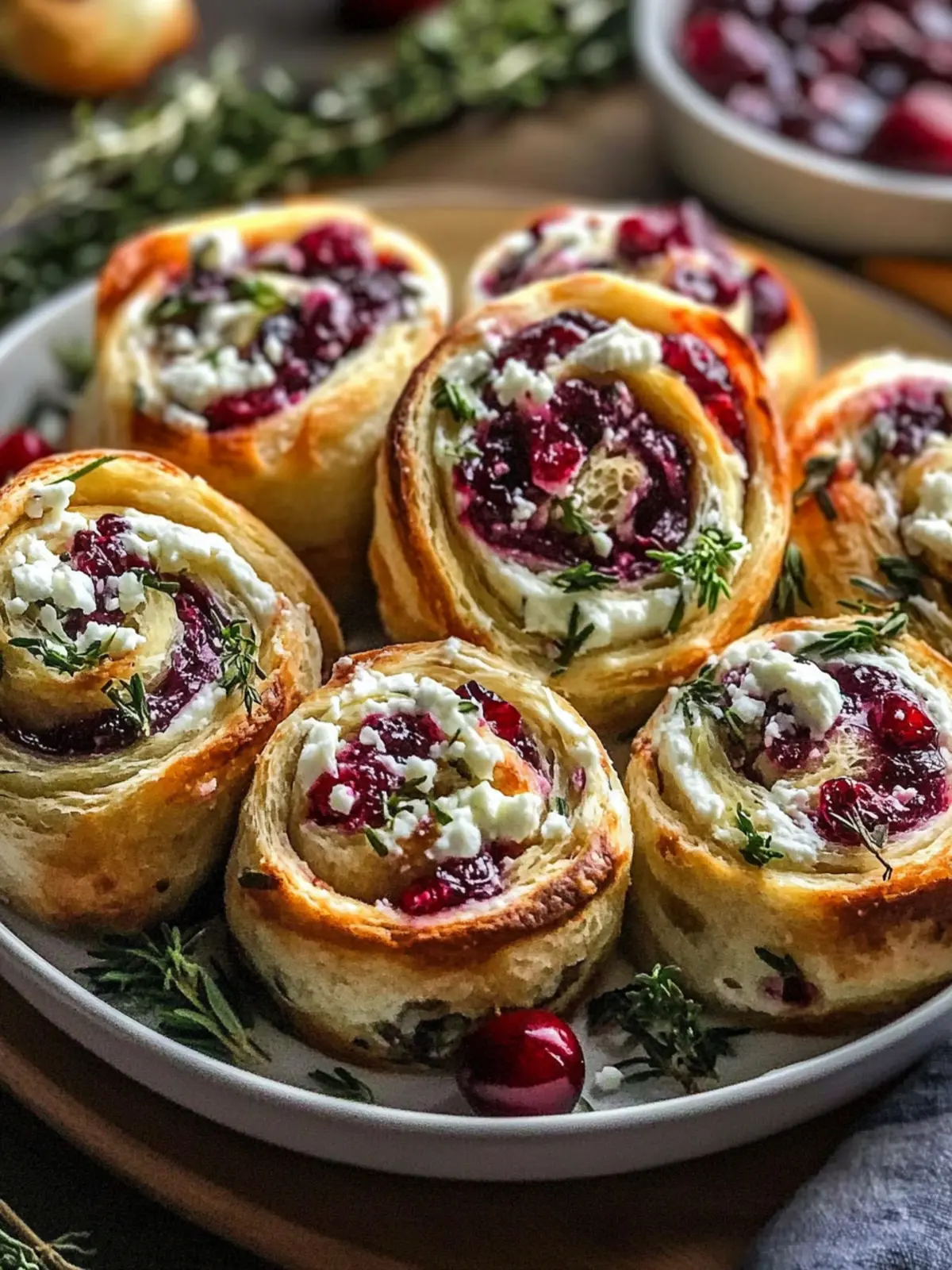 Cranberry Cream Cheese Pinwheels with Feta & Herbs