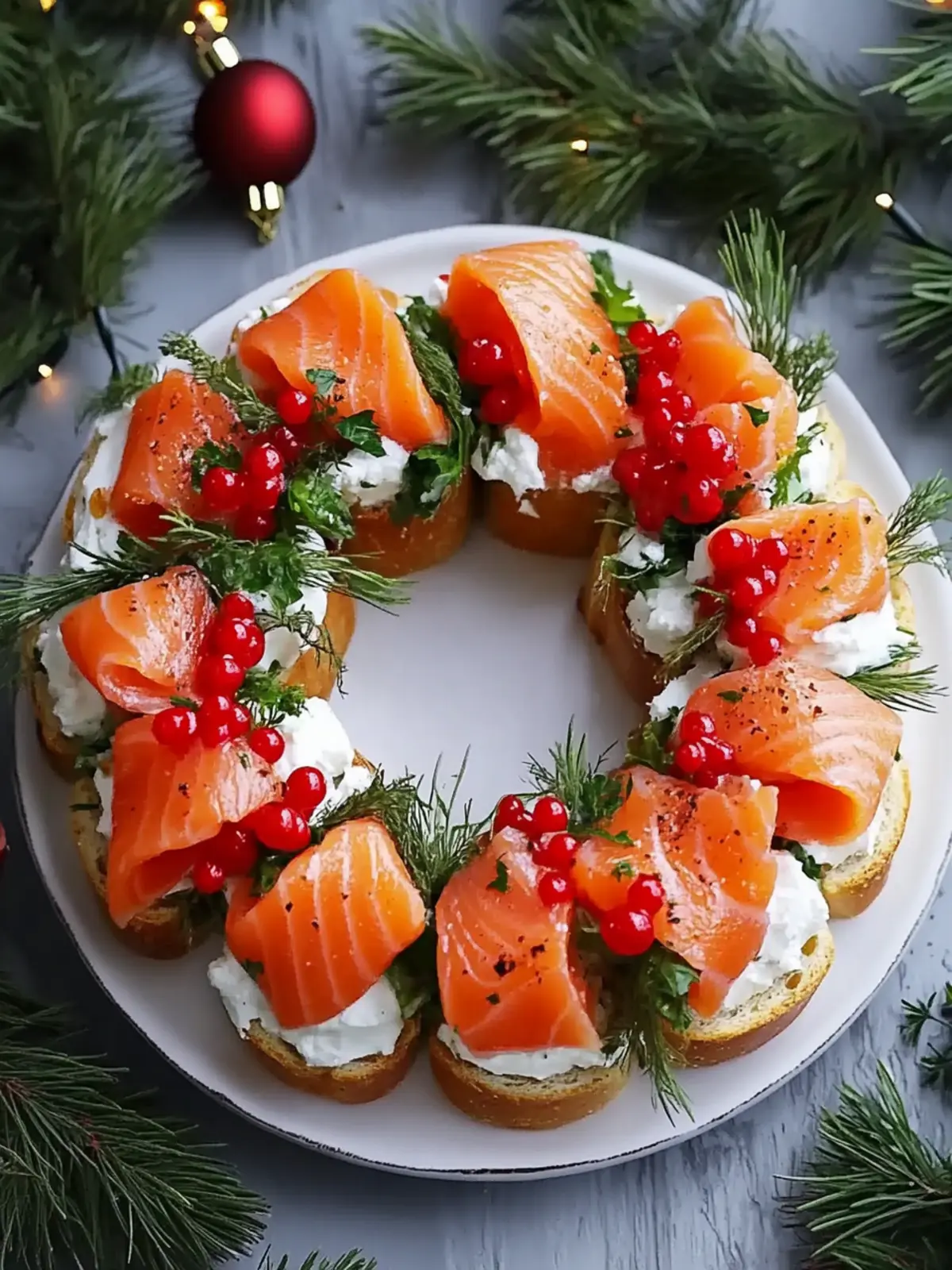 Christmas Salmon Bruschetta Wreath | An Elegant Holiday Appetizer