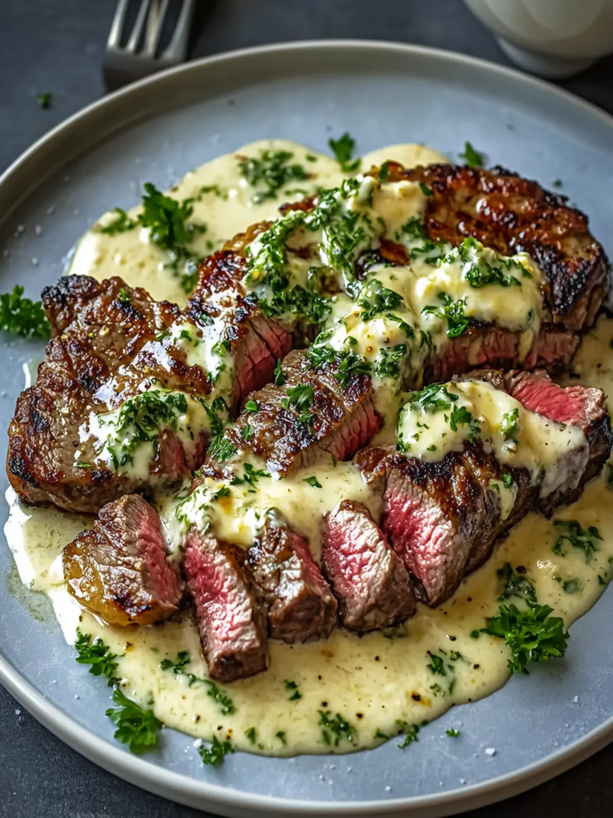 Knoblauchbutter-Steak mit Parmesan-Cremesauce Rezept