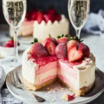 Strawberry Champagne Cheesecake with Champagne Cake Bottom