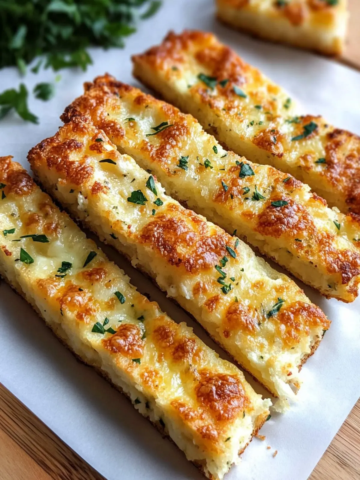 Cheesy Keto Cauliflower Garlic Breadsticks: 7 Minute Prep