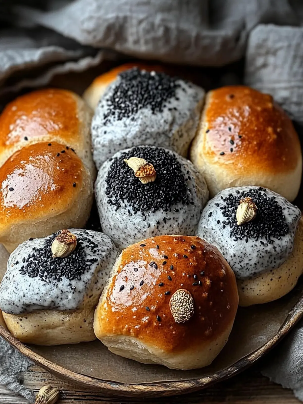 Black Sesame and Cardamom No-Knead Milk Bread Buns