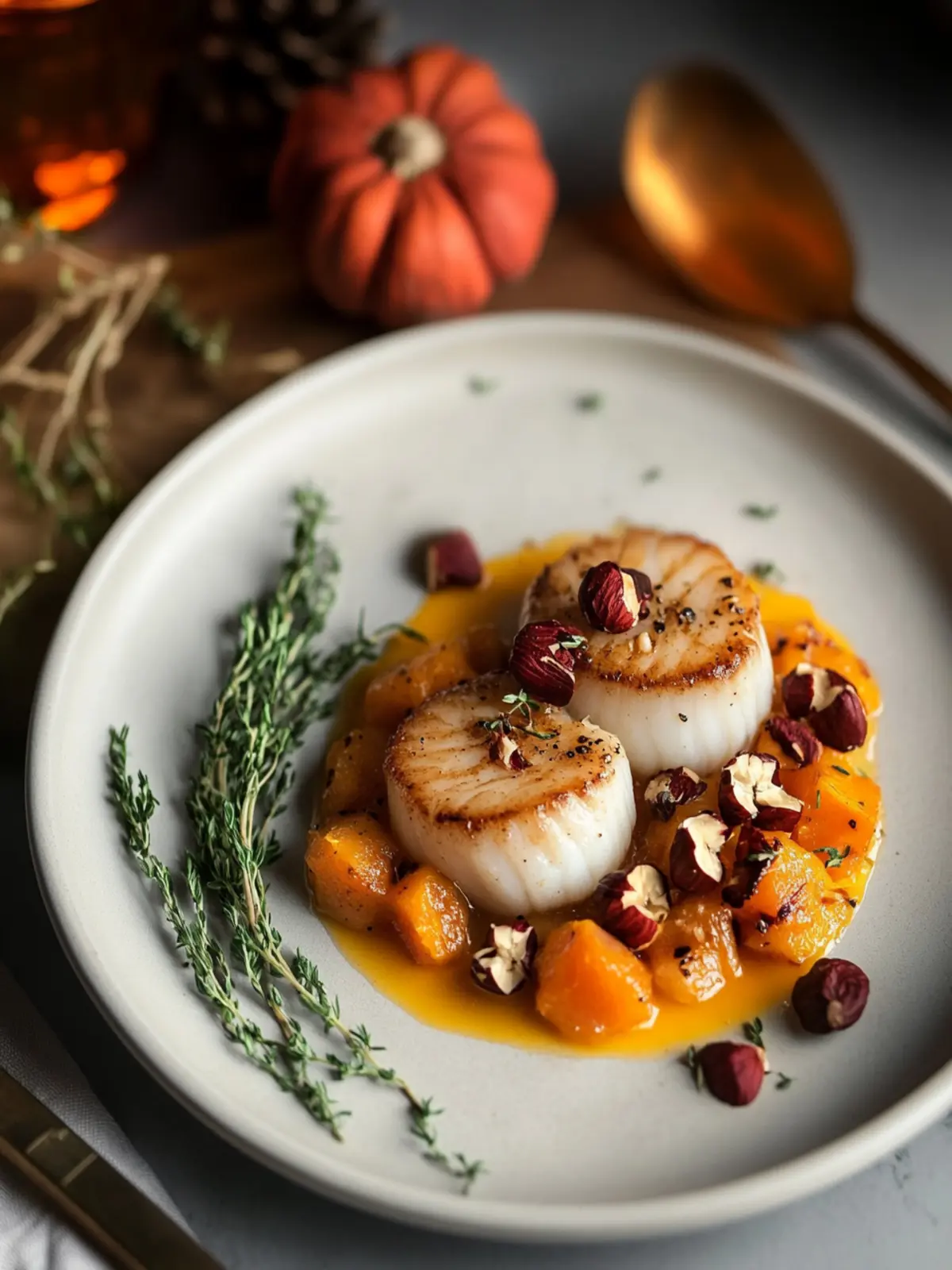 Seared Scallops with Butternut Squash and Crunchy Hazelnuts 3 Seared Scallops with Butternut Squash and Hazelnuts