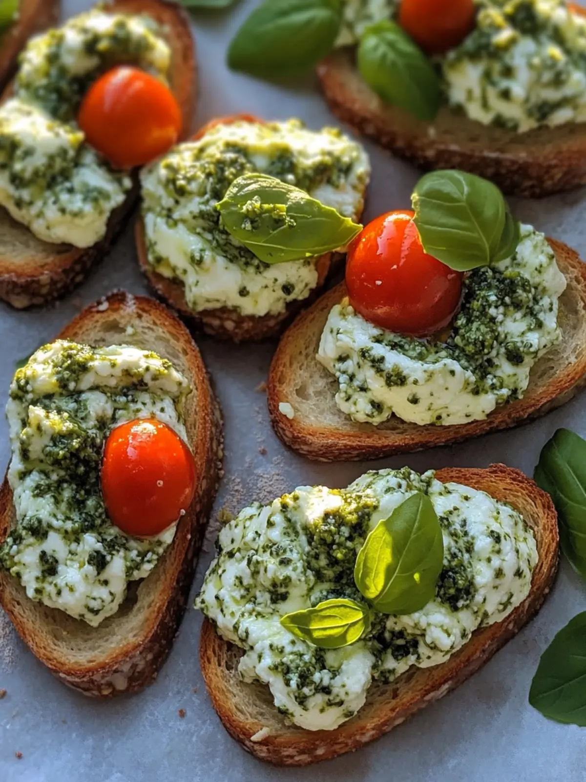 Whipped Pesto Ricotta Crostini