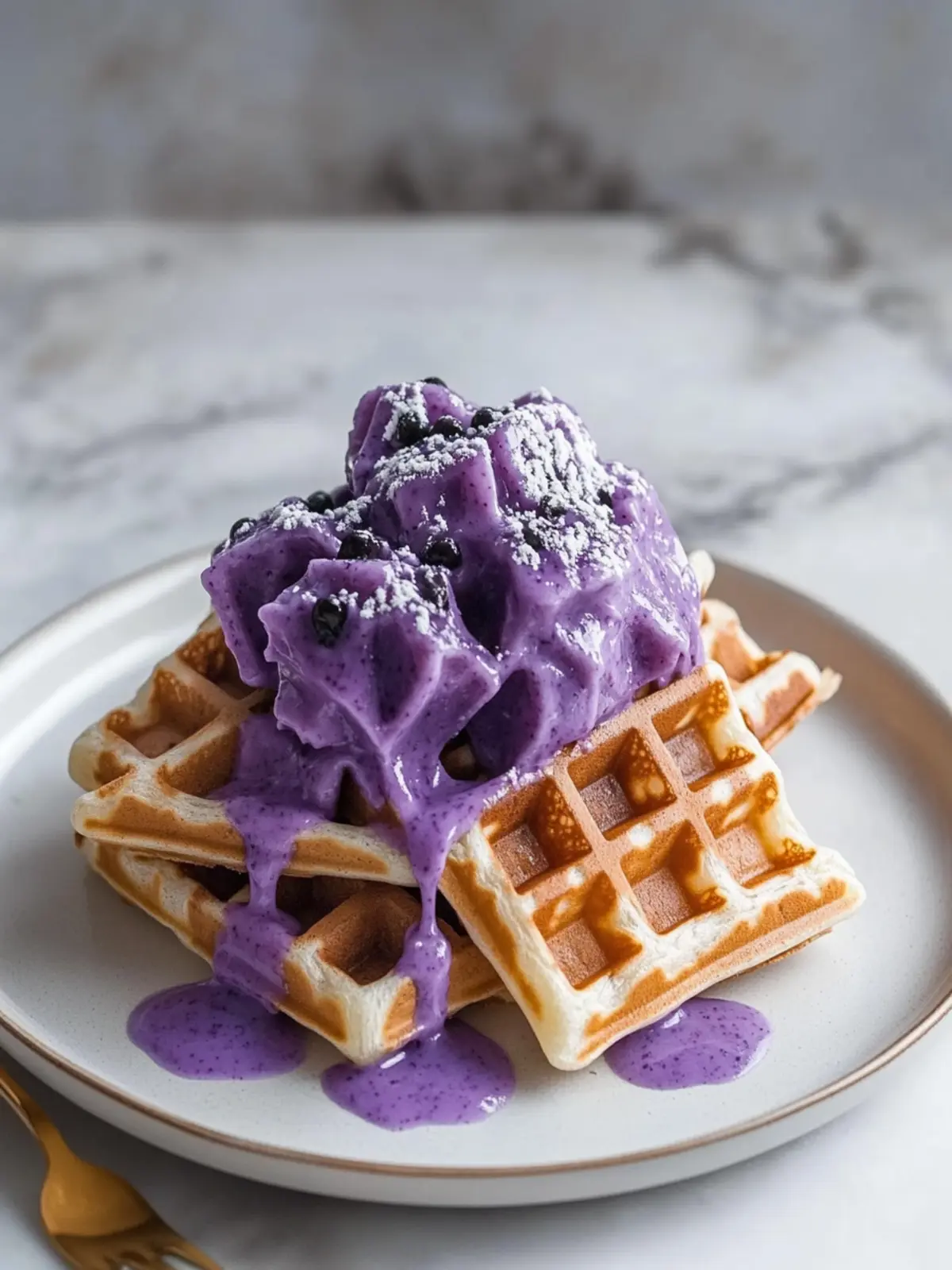 Ube Waffles with Macapuno Syrup