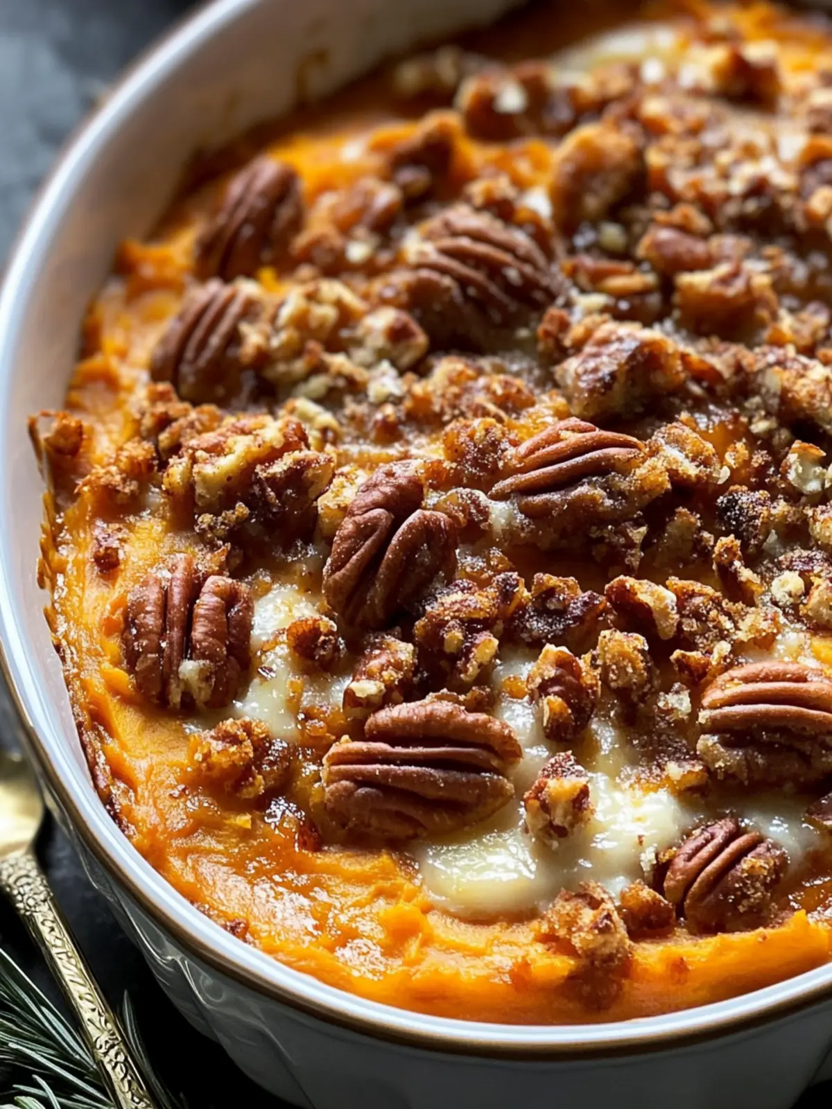 Southern Maple Sweet Potato Casserole with Candied Pecans