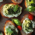 Whipped Pesto Ricotta Crostini