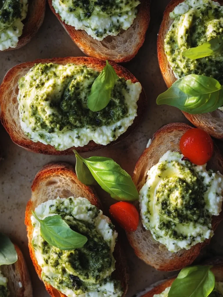 Whipped Pesto Ricotta Crostini