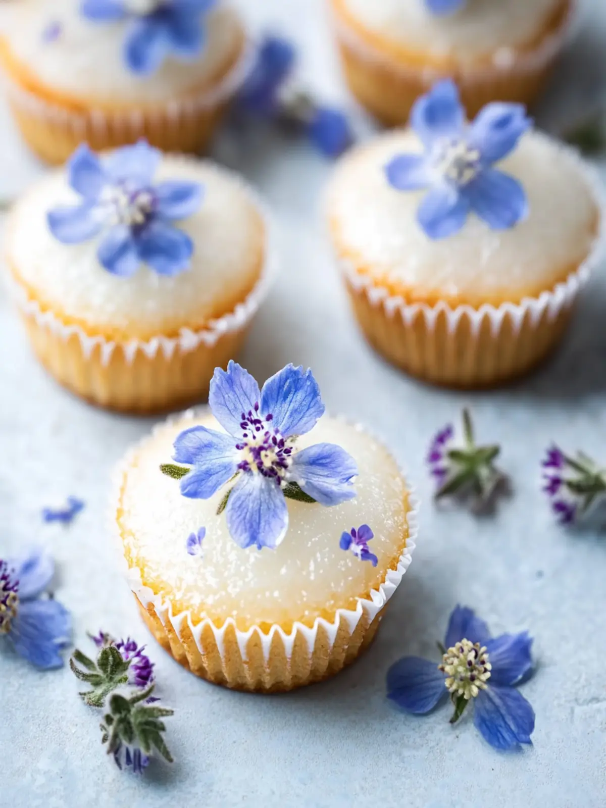 Almond Fairy Cakes with Candied Borage Flowers