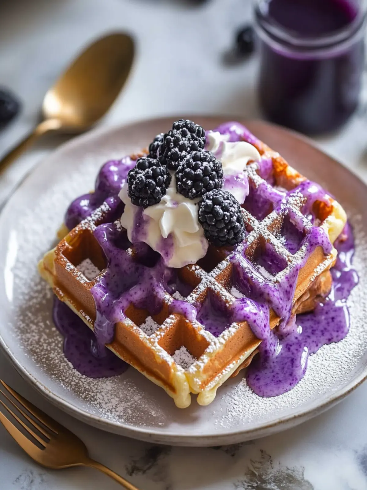 Ube Waffles with Macapuno Syrup