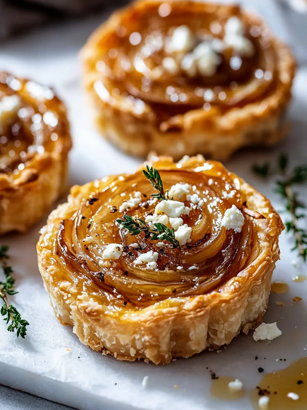 Delicious Sticky Shallot & Feta Tartlets with Hot Honey Drizzle