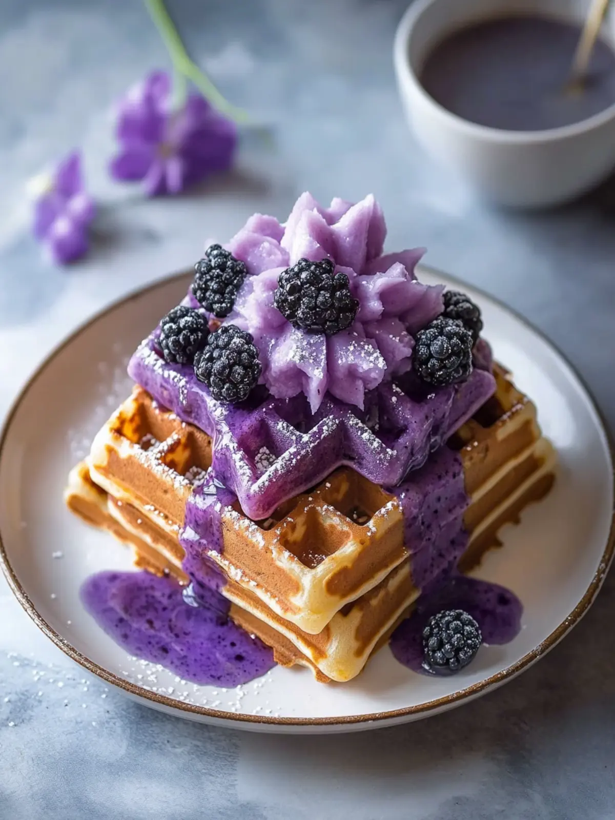 Ube Waffles with Macapuno Syrup