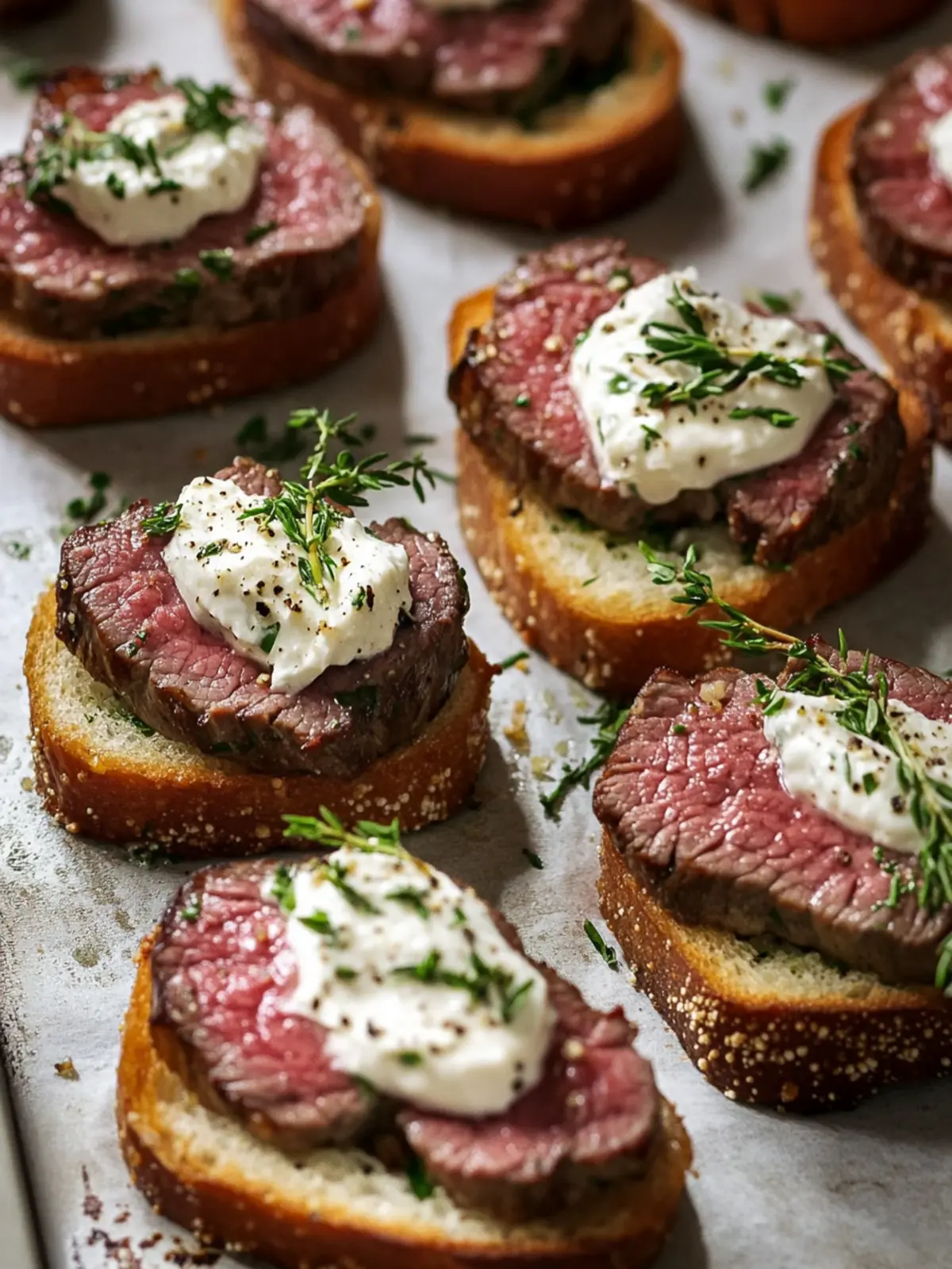 Seared Beef Tenderloin Crostini with Horseradish Cream
