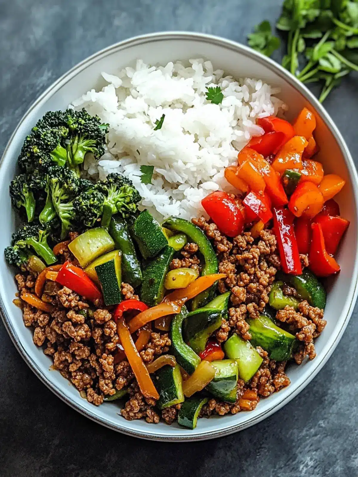 Spicy Ground Beef Stir-Fry Bowl with Garlic Veggies Bliss 4 Spicy Ground Beef Stir-Fry Bowl with Garlic Veggies & Steamy Rice