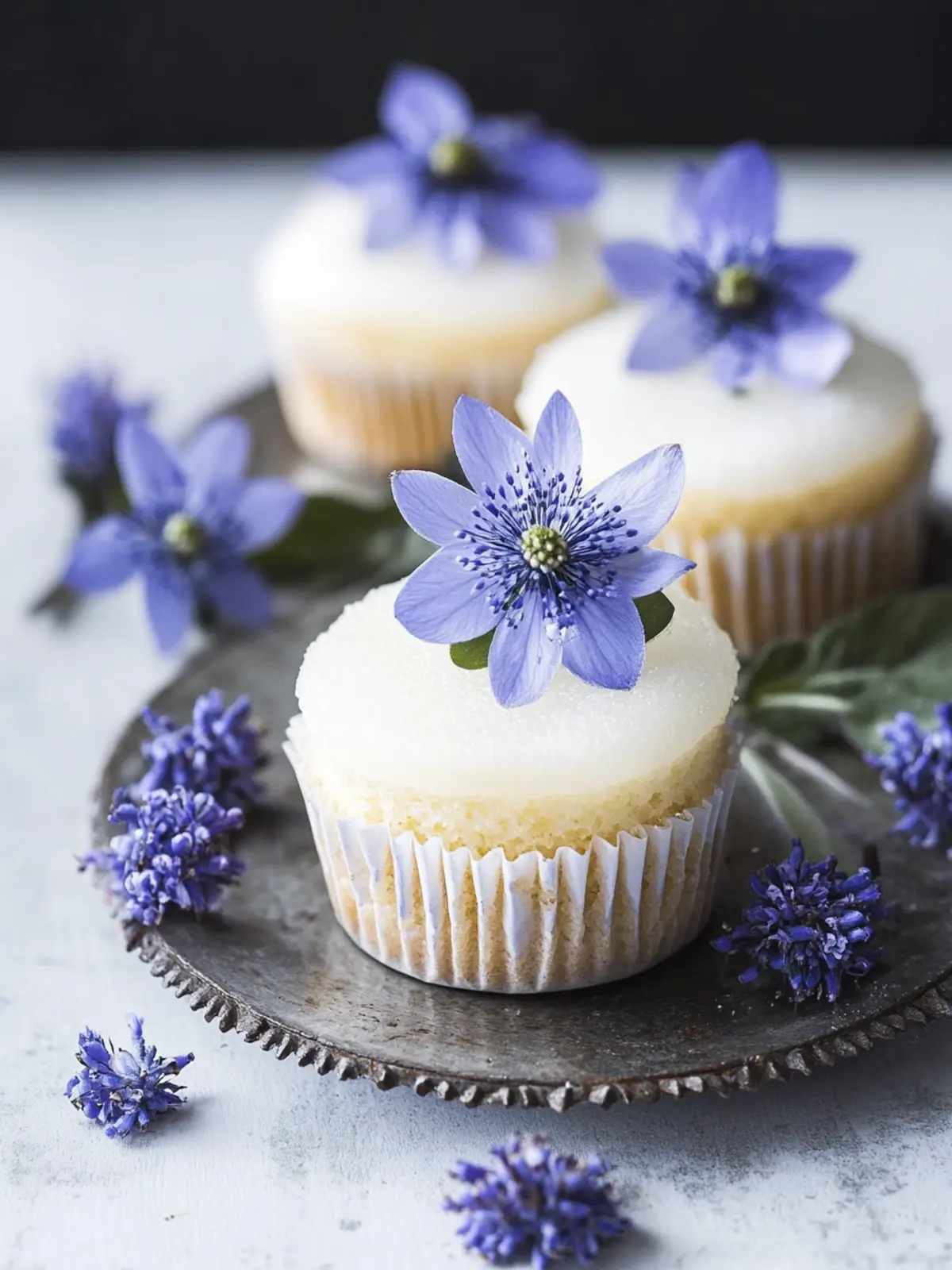 Almond Fairy Cakes with Candied Borage Flowers