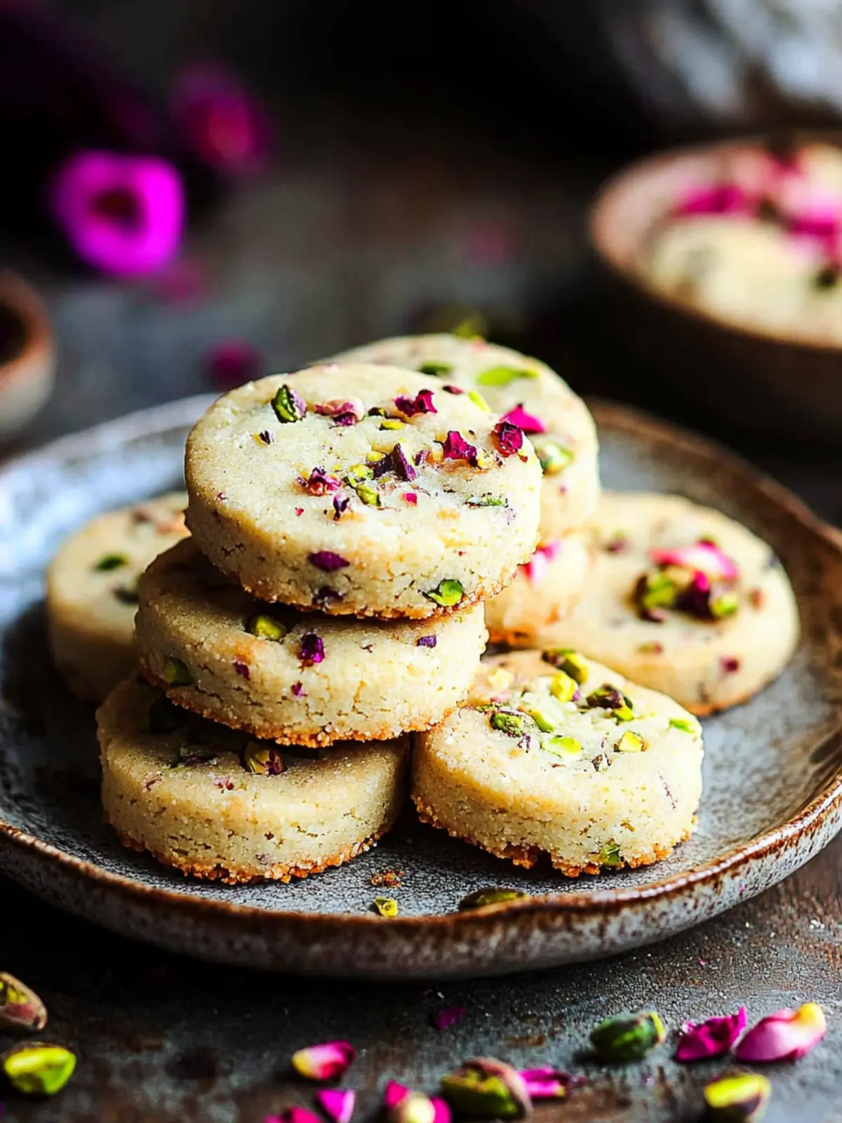 Rose Pistachio Shortbread Cookies (Elegant Eggless Floral Cookies for Festive Baking)
